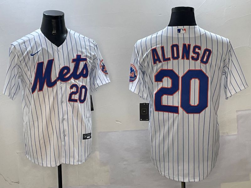 Men New York Mets #20 Alonso White Stripe Game Fashion 2025 Nike MLB Jersey style 7